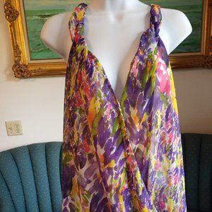 CAbi Petals Tank Top EUC Floral Size Medium Sheer-Item #281